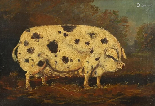 Pig in a Mess, 19th century oil on canvas, framed, 49cm