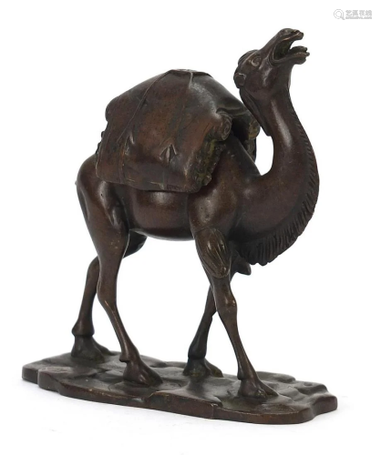 Japanese patinated bronze camel incense burner,