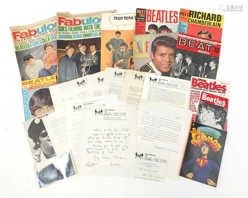 Vintage Beatles ephemera including fan club letter and