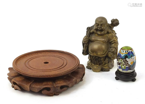 Chinese objects including a bronzed Buddha, cloisonné