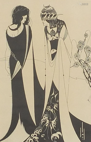 Two females, woodblock print, Kim Howard Galleries