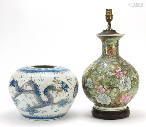 Chinese porcelain jardinière hand painted with flowers