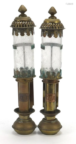 Pair of railwayana interest brass wall candle holders