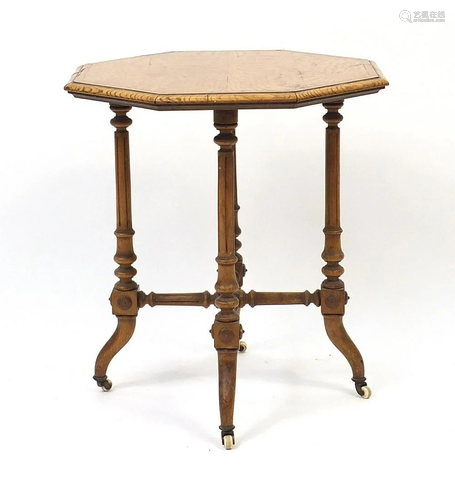 Victorian aesthetic inlaid walnut octagonal occasional