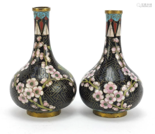 Pair of Chinese cloisonné vases enamelled with flowers,