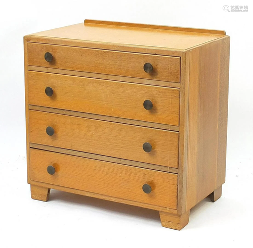 Art Deco light oak four drawer chest, 76cm H x 35.5cm W