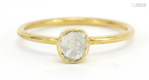 Indian silver gilt diamond ring, size O, 1.4g