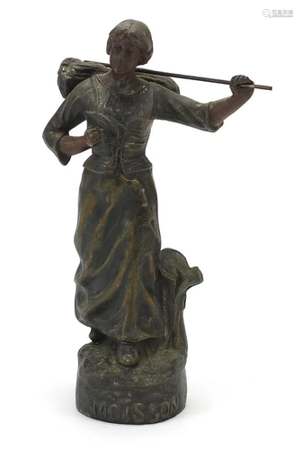 Patinated spelter figurine of a female titled Moisson,