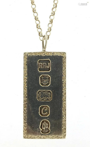 Silver ingot pendant of a silver Belcher link necklace,