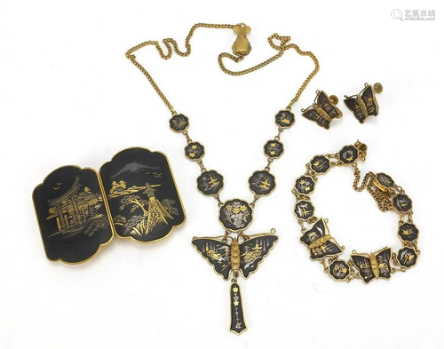 Vintage Japanese damascene butterfly jewellery