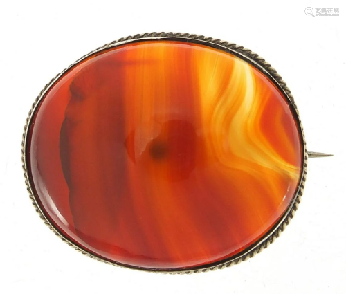Large antique cabochon agate brooch with unmarked