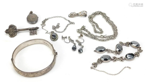 Silver and white metal jewellery including a Victorian