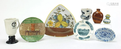 Continental ceramics including a Delft dish, Italian