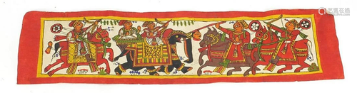 Indian folk art painting of huntsmen on elephant and