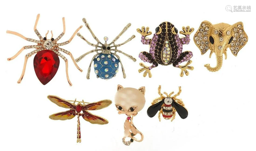 Seven jewelled and enamel animal and insect brooches