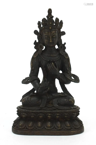 Chino Tibetan bronze figure of Buddha, 22.5cm high