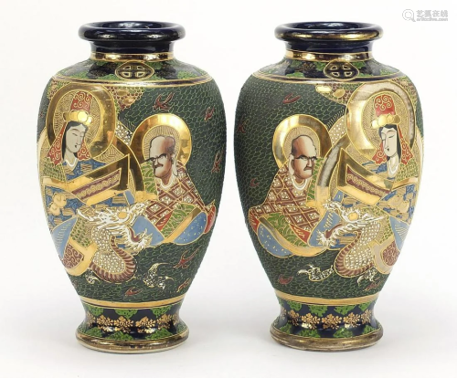 Large pair of Japanese Satsuma pottery vases hand