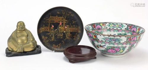 Chinese items including a Canton bowl, bronze Buddha on