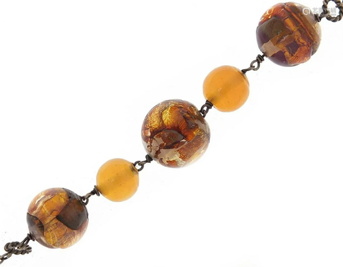 Vintage colourful glass bead necklace, 50cm in length,