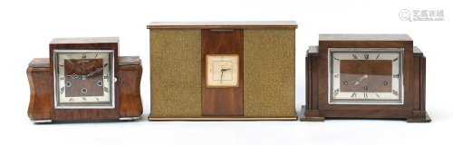 Two Art Deco Westminster chiming mantle clocks and a