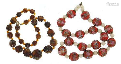 Vintage Italian hand painted glass bead necklace and