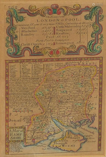 Antique hand coloured road map of London to Pool,