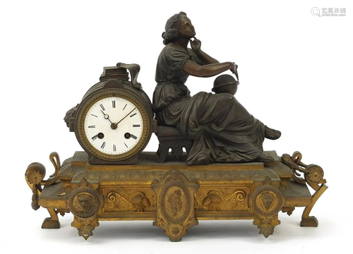 19th century patinated spelter figural mantle clock