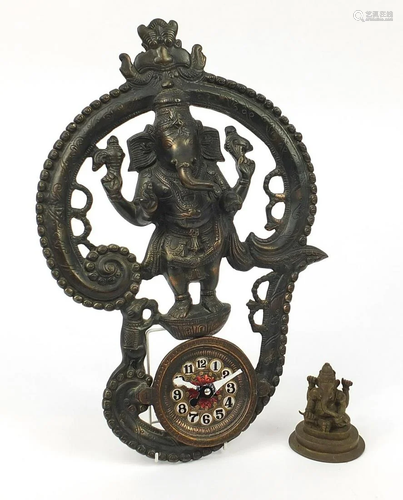 Indian bronze figure of Ganesh and a bronzed metal wall