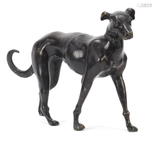 Large patinated bronze Great Dane, 31cm in length