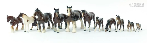 Eleven Beswick style horses/foals, the largest 28cm in