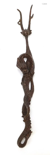 Large Japanese patinated bronze fork, 22cm in length