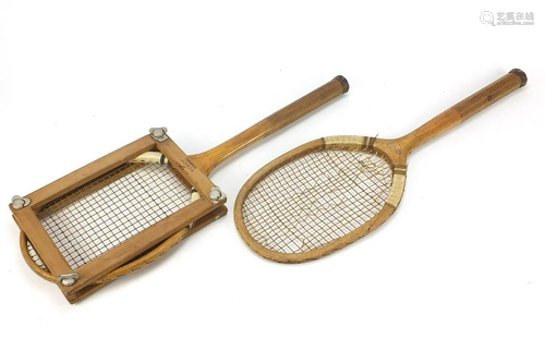 Two early 20th century tennis lawn racquets including