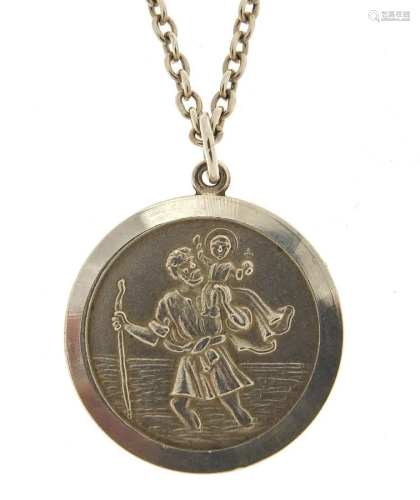 Silver St Christopher pendant on a silver necklace,