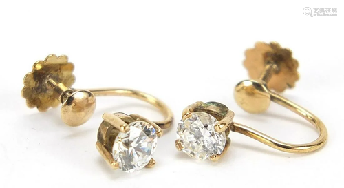 Pair of 9ct gold cubic zirconia earrings with screw