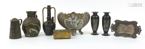 Decorative arts metalware and pottery including a vase