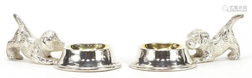 Pair of novelty silver plated dogs salts with gilt