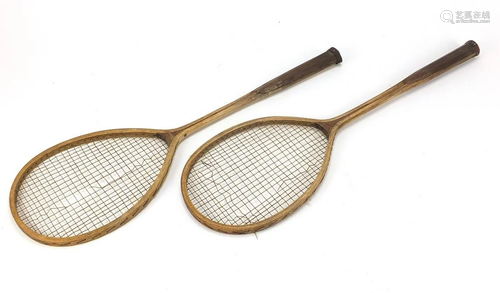 Two early 20th century lawn tennis racquets with