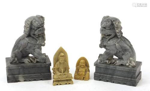 Chinese stone carvings including a pair of Foo dogs and