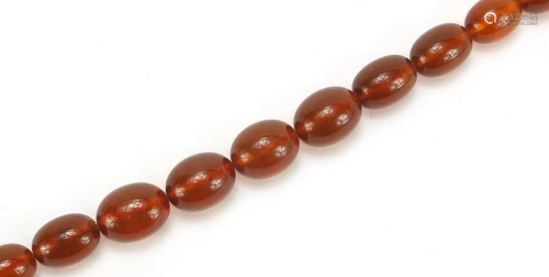 Amber coloured graduated bead necklace, 40cm in length,