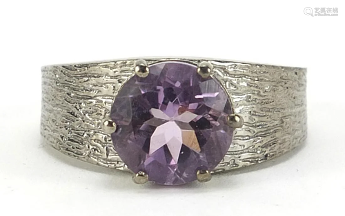 Amethyst gemstone silver ring, 3.4 carat, size S