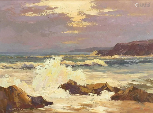 G D Whitwell - Evening tide, Poldhu Cove, oil on board,