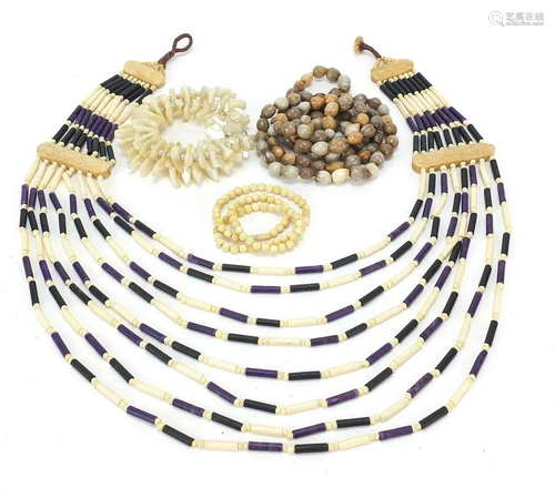 Ethnic jewellery including bone, ebony, mother of pearl