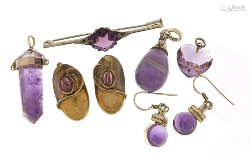 Silver and amethyst jewellery comprising an Art deco