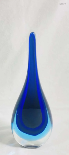 BEAUTIFUL BLUE SOMMERSO MURANO TEARDROP SCULPTURE