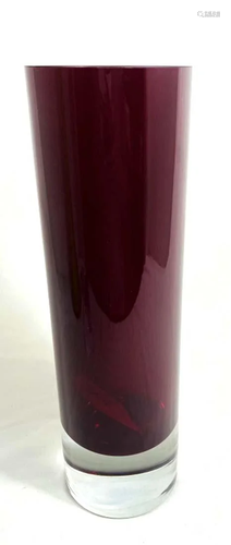 EXCELLENT MODERN RUBY RED TO CLEAR ART GLASS VASE