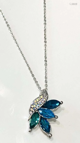 GORGEOUS TEAL AND WHITE CRYSTAL ART DECO NECKLACE