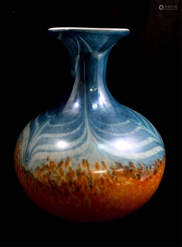 GORGEOUS IRIDESCENT ORANGE/BLUE ITALIAN GLASS VASE