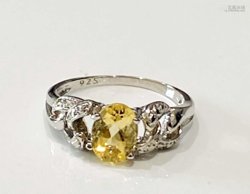 LOVELY CITRINE 2CT FACETED OVAL SET STERLING RING