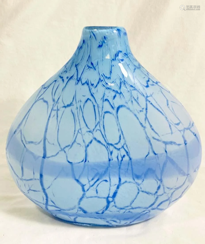 MODERNISTIC TEAL ABSTRACT PATTERN MURANO GLASS VASE