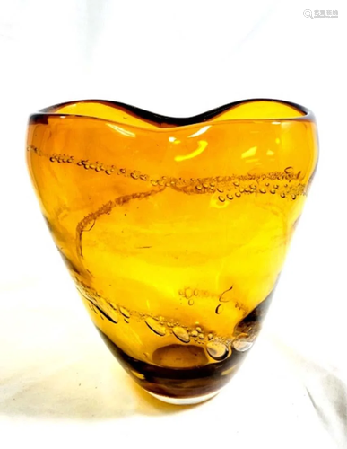 INCREDIBLE MID CENTURY AMBER GLASS VASE